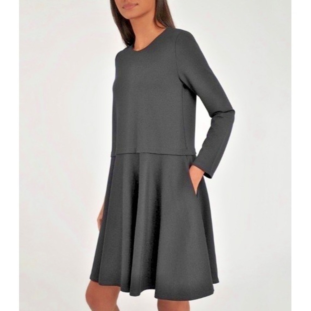 CUYANA made in Portugal black pocket flared skirt Ponte‎ long sleeve dress